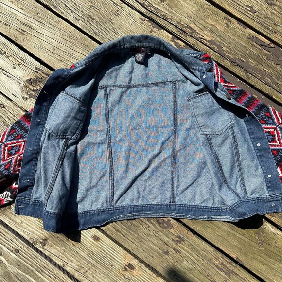 Flying Tomato Sweater Sleeve Jean Jacket Women Medium Denim Boho Hippie Festival - Picture 5 of 10